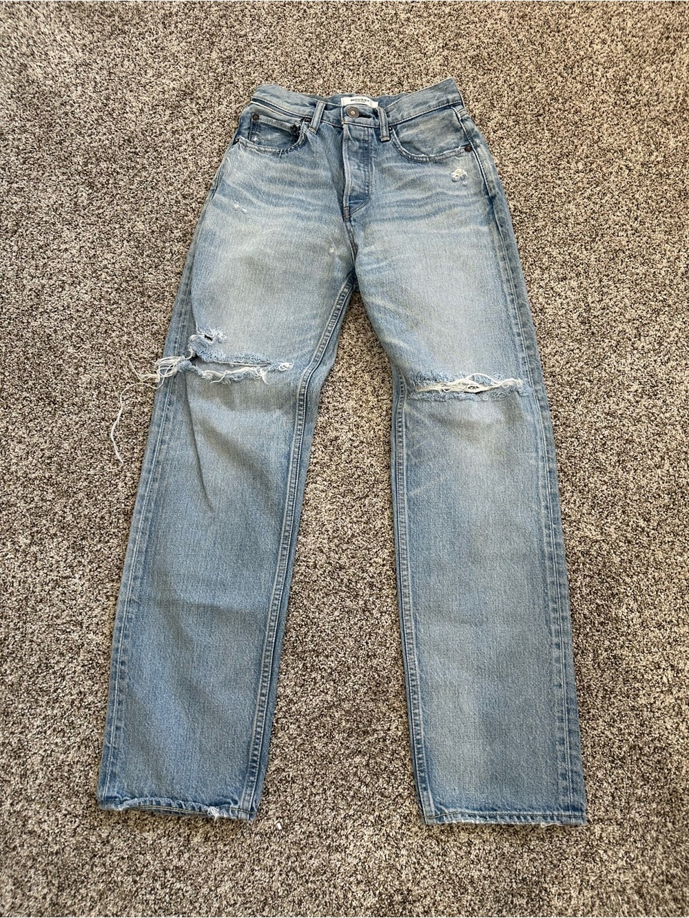 MOUSSY Vintage Tifton Wide Straight Jeans Light Blue Distressed Size 25